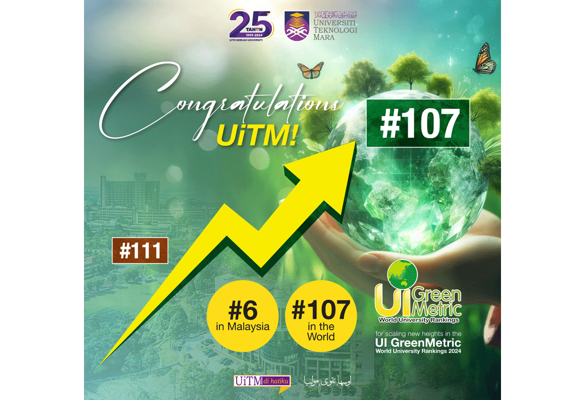 UiTM Melonjak pada Kedudukan ke-107 Dunia dan ke-6 di Malaysia dalam UI GreenMetric World University Rankings 2024